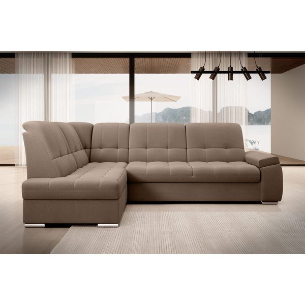 Smeđa baršunasti sklopiva/s prostorom za odlaganje kutna garnitura (s lijevim kutom/u obliku slova L) Sado – ELTAP-image-3