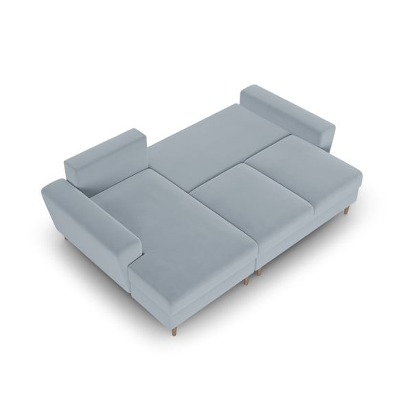 Svijetlo plava baršunasti sklopiva/s prostorom za odlaganje kutna garnitura (s lijevim kutom/s ležaljkom) Kyoto – Cosmopolitan Design-image-2