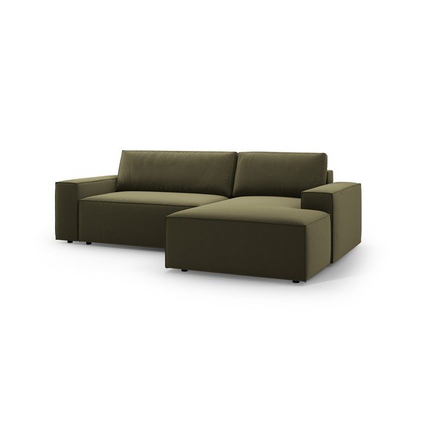 Zelena baršunasti sklopiva/s prostorom za odlaganje kutna garnitura (s desnim kutom/s ležaljkom) Jodie – Micadoni -image-3