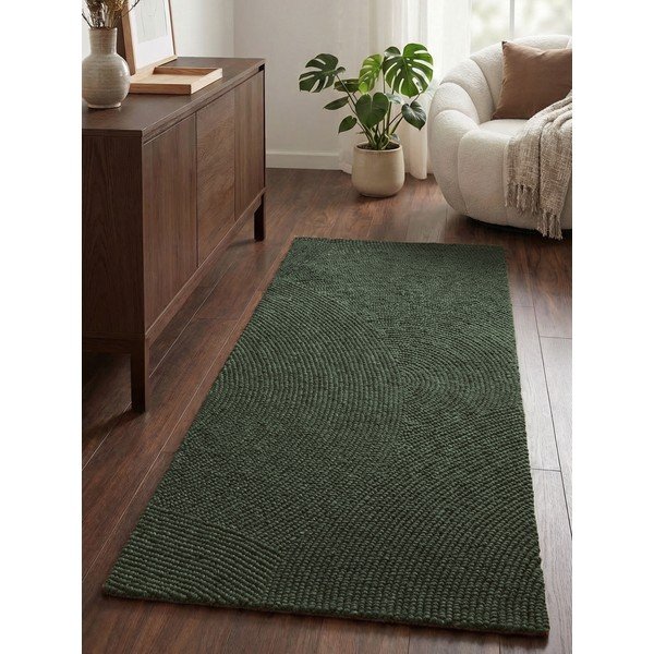 Tamno zelena ručno rađena vunena staza 80x300 cm Calmio – Hanse Home-image-1