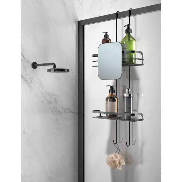 Mat crna željezna viseća kupaonska polica Lava – Metaltex-image-1