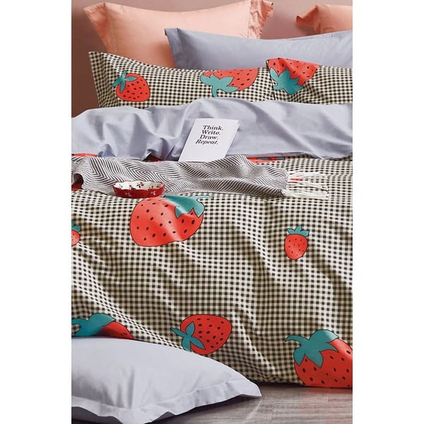 Posteljina za krevet za jednu osobu/za produženi krevet od renforce pamuka s uključenom plahtom/3-dijelna 160x220 cm Strawberry – Mila Home-image-2