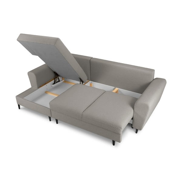 Svijetlo siva sklopiva/s prostorom za odlaganje kutna garnitura od bouclé tkanine (s lijevim kutom/s ležaljkom) Kyoto – Cosmopolitan Design-image-3
