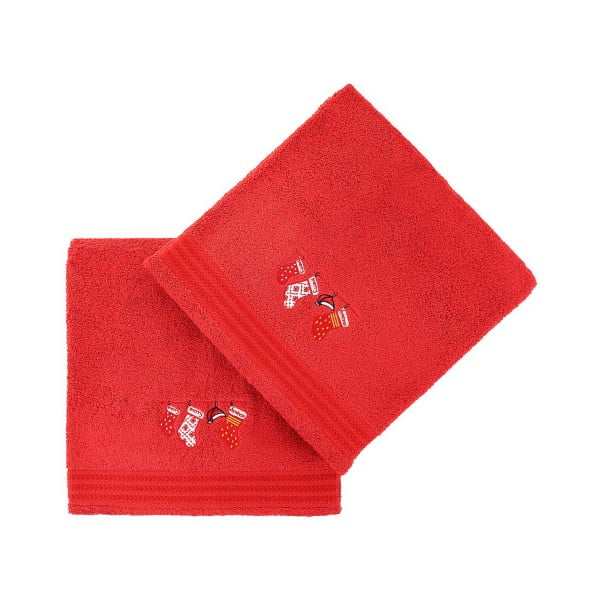 Set od 2 crvena ručnika za kupanje Poklon, 70 x 140 cm