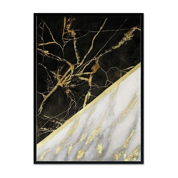 Zidno oslikana ručno oslikana slika JohnsonStyle Gold &amp; Black Marble, 53 x 73 cm