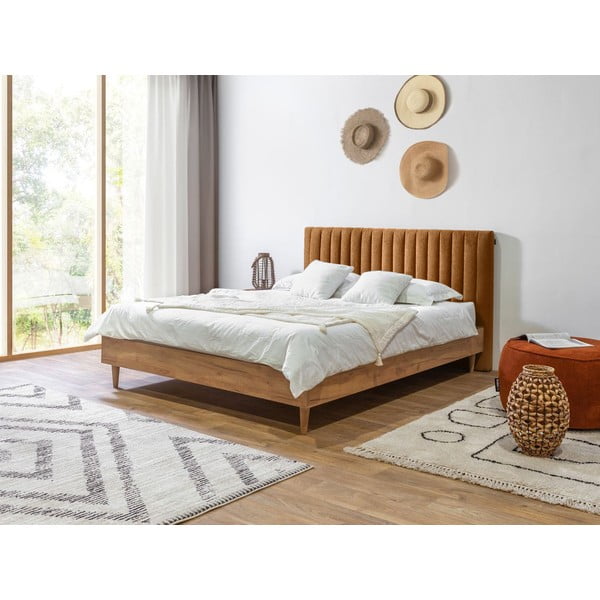 Bračni krevet s podnicom 180x200 cm u bakrenoj boji/u prirodnoj boji Oceane – Bobochic Paris-image-1