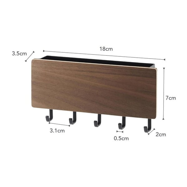 Crna vješalica za ključeve s policom i drvenim elementom Yamazaki Rin-image-3