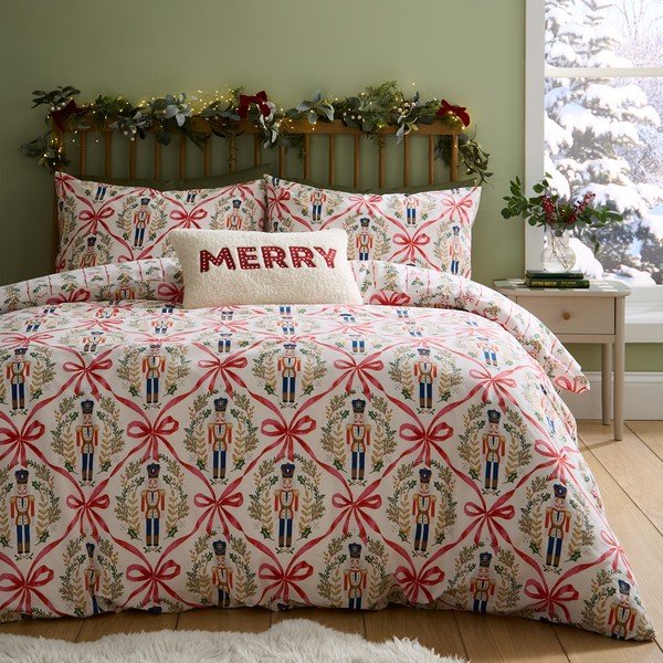 Posteljina za krevet za jednu osobu u prirodnoj boji 135x200 cm Christmas Nutcracker Bows – Catherine Lansfield-image-3