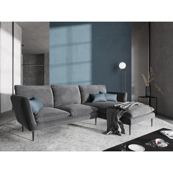 Svijetlo siva baršunasta kutna garnitura Mazzini Sofas Acacia, desni kut-image-1