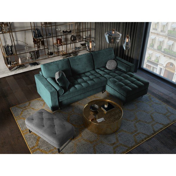 Petrolej zelena baršunasta kutna garnitura Milo Casa Santo, desni kut-image-1