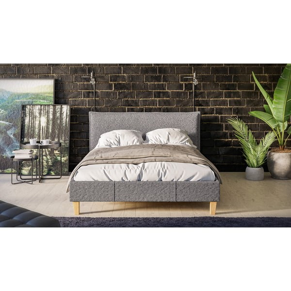 Sivi tapecirani bračni krevet s podnicom 140x200 cm Tina - Ropez-image-1