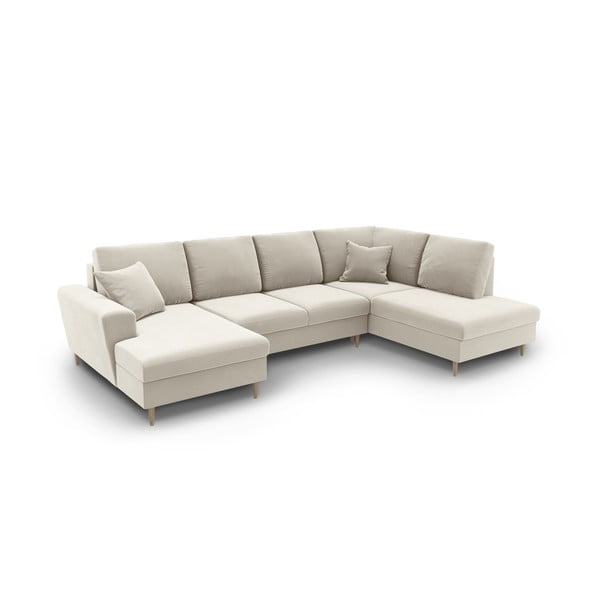 Bež baršunasti sklopiva/s prostorom za odlaganje kutna garnitura (s desnim kutom/u obliku slova "U") Kyoto – Cosmopolitan Design-image-1