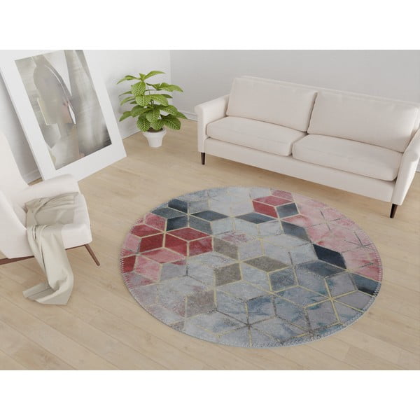 Ružičasto-svijetlo sivi perivi okrugli tepih ø 100 cm – Vitaus-image-1