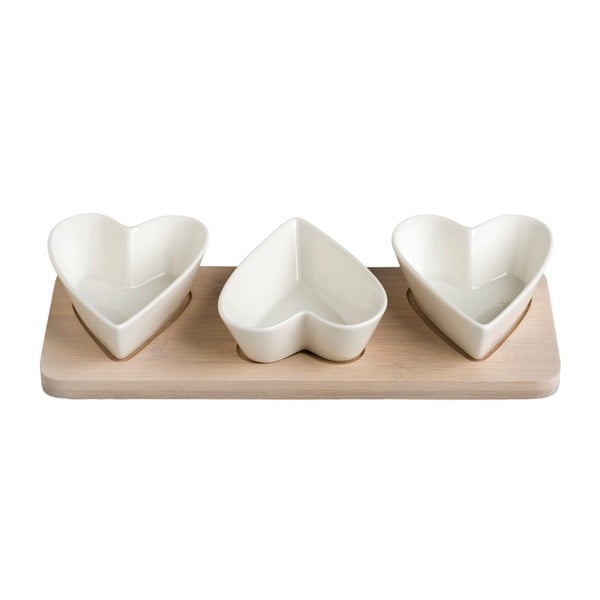 Set od 3 porculanske zdjele s bambusovim pladnjem Brandani Hearts