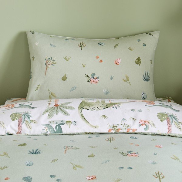 Krem flanelska dječja posteljina za krevet za jednu osobu 135x200 cm Brushed Sleepy Saurus Dino – Catherine Lansfield-image-3
