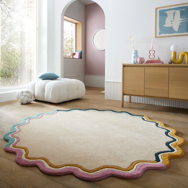 Ručno rađen vunen okrugao tepih u prirodnoj boji ø 180 cm Leo Scallop – Flair Rugs-image-1