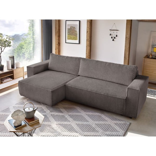 Smeđe-siva sklopiva/s prostorom za odlaganje kutna garnitura od samta Nihad – Bobochic Paris-image-1