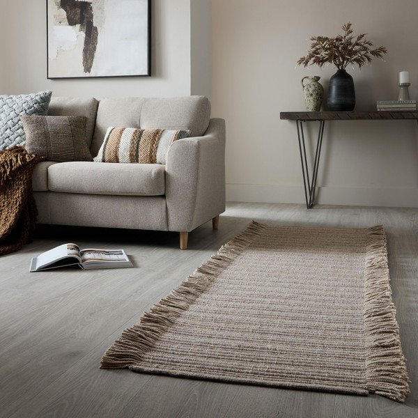 Siva ručno rađena staza od mješavine vune 60x230 cm Rene Fringed Ribbed – Flair Rugs-image-1