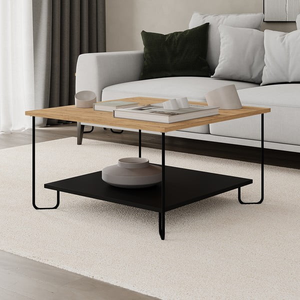 Crni/u prirodnoj boji stolić za kavu s pločom stola u dekoru hrasta 80x80 cm Tonka – Marckeric-image-3