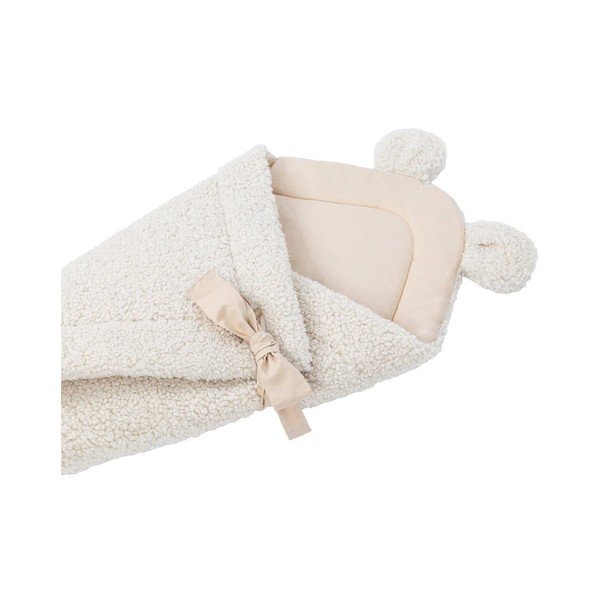 Krem pokrivač za povijanje od sherpa flisa 35x65 cm – Meowbaby-image-3