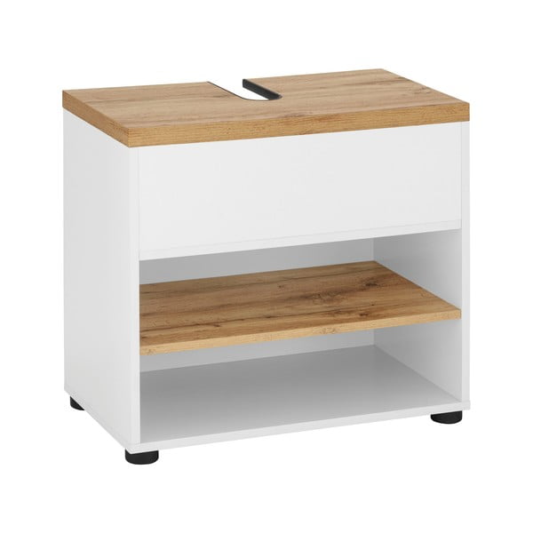 Bijeli ormarić za ispod umivaonika u dekoru hrasta 60x57 cm Thessa – Støraa-image-1