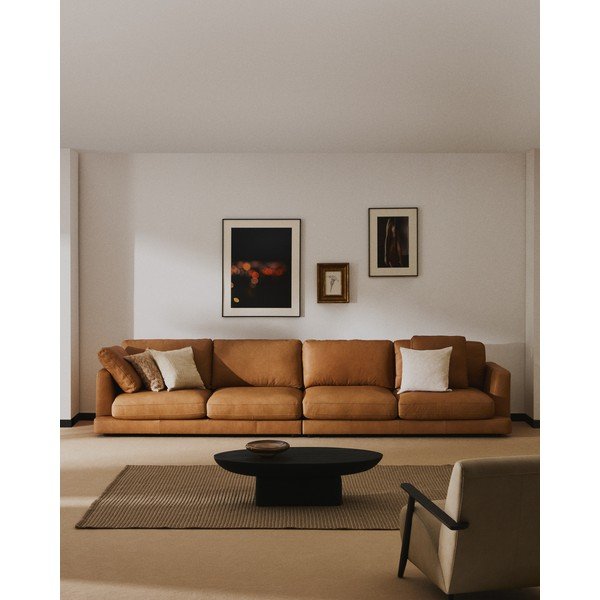 Smeđa kožna sofa 390 cm Gala – Kave Home-image-1
