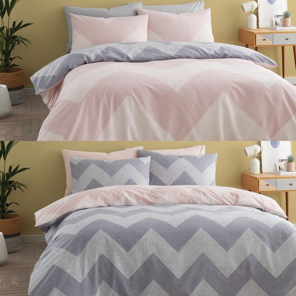 Rozo-siva posteljina 200x135 cm Chevron Geo - Catherine Lansfield-image-4