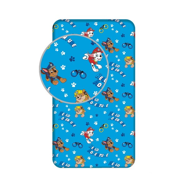 Plava pamučna dječja plahta s gumom za krevet za jednu osobu 90x200 cm Paw Patrol – Jerry Fabrics