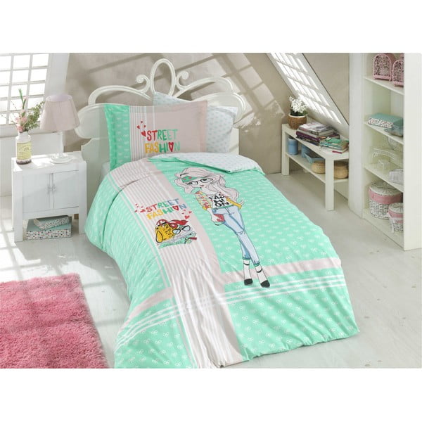 Zelena posteljina s plahtama za krevet za jednu osobu Street Fashion, 160 x 220 cm