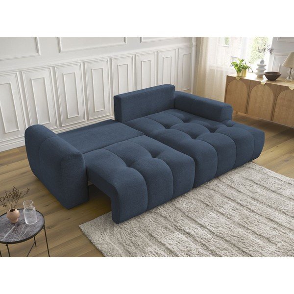 Plava sklopiva/s prostorom za odlaganje kutna garnitura od šenila (s desnim kutom/s ležaljkom) Roxelane – Bobochic Paris-image-4