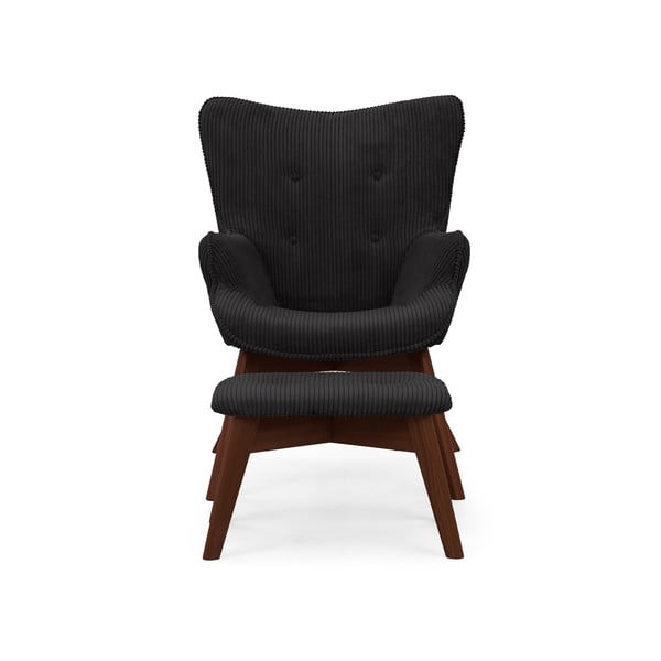 Crna fotelja s naslonjačem za noge od samta Niko – Ropez-image-3