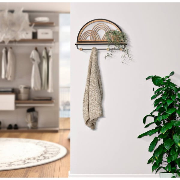 Metalna zidna vješalica s policom u crno-natur boji Oporto - Mauro Ferretti-image-1