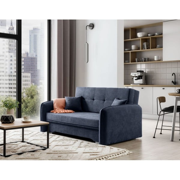 Tamno plava sklopiva/s prostorom za odlaganje sofa od šenila 155 cm Laine – ELTAP-image-3