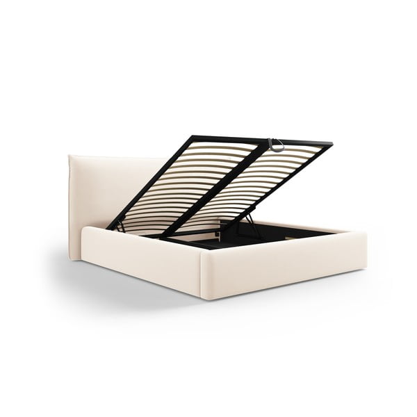 Krem tapecirani bračni krevet s prostorom za pohranu s podnicom 180x200 cm Elio – Milo Casa-image-1