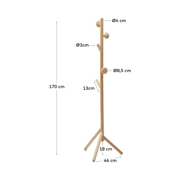 Vješalica od masivne bukve u prirodnoj boji 46x170 cm Nadue – Kave Home-image-4