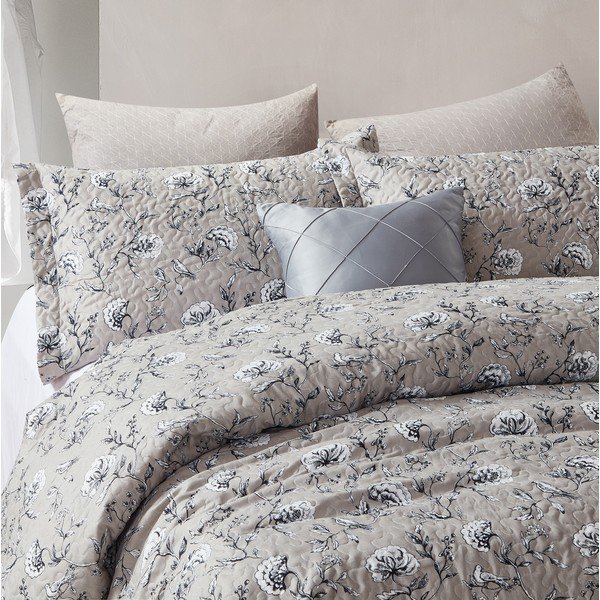 Smeđi pokrivač iz mikropercila s dvije jastučnice Sleeptime Classic Flower, 180 x 250 cm-image-1