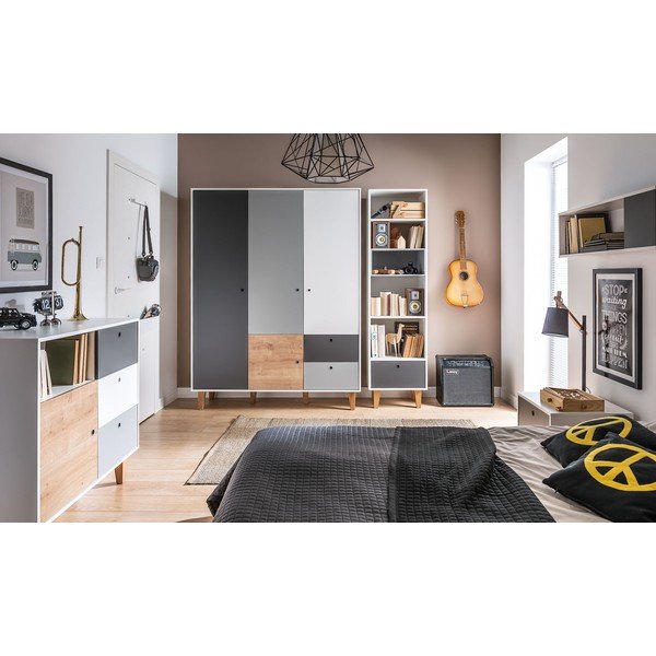 Bijelo-siva komoda sa drvenim detaljima Vox Concept-image-1