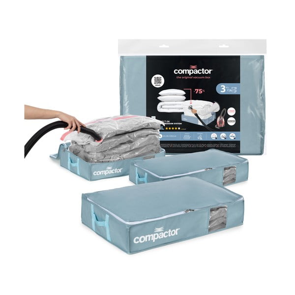 Vakuumske plastične kutije za ispod kreveta u setu 3 kom 65x45x15,5 cm Blue Edition – Compactor