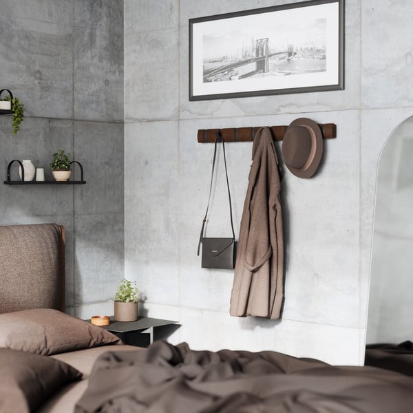 Tamno smeđa zidna vješalica od masivne topole Flip – Umbra-image-1