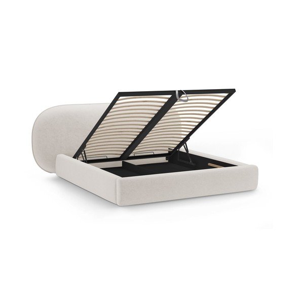 Krem tapecirani bračni krevet s prostorom za odlaganje s podnicom 160x200 cm Ovalo – Micadoni -image-2