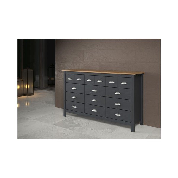 Antracit siva komoda od punog borovog drveta s 12 ladica od Marckeric Jade-image-4