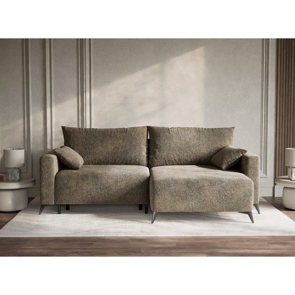 Smeđa sklopiva/s prostorom za odlaganje kutna garnitura od šenila (s desnim kutom/s ležaljkom) Leon – Maison de Rêve-image-1