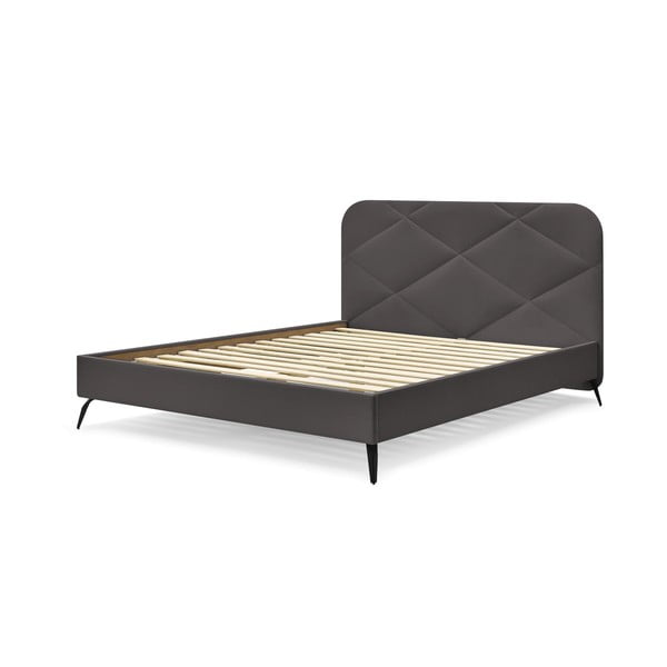 Tamno sivi tapecirani bračni krevet s podnicom 140x190 cm Prune – Bobochic Paris-image-4