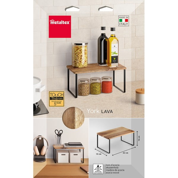 Mat crna/u prirodnoj boji drvena dodatna kuhinjska polica 32x19 cm York – Metaltex-image-3