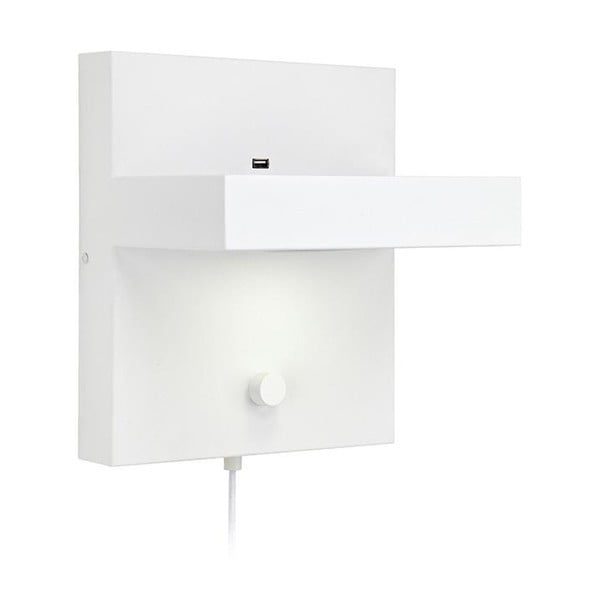 Bijela zidna lampa s policom i ulazom za USB punjenje Markslöjd Kubik