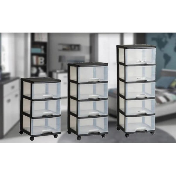 Crni/prozirni plastični regal na kotačima 37x80,5 cm – Curver-image-2