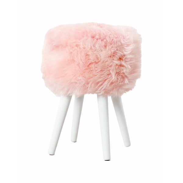 Stolica sa ružičastim sjedištem od ovčjeg krzna Native Natural White, ⌀ 30 cm