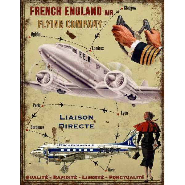 Metalni znak Antic Line French England Air, 28 x 36 cm