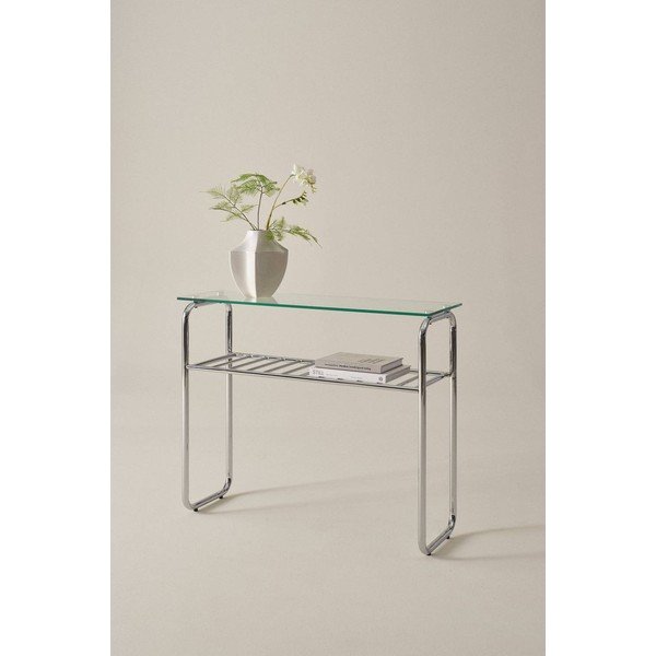 Pomoćni stol sa staklenom pločom stola u sjajno srebrnoj boji 32x100 cm Walle – Jotex-image-1