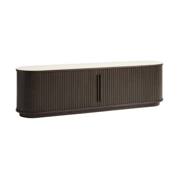 TV komoda s keramičkom daskom u tamnoj prirodnoj boji 180x50x40 cm Enna – Unique Furniture